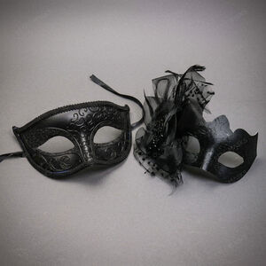 Venetian Flower Glitter Masquerade Halloween Party mask Black